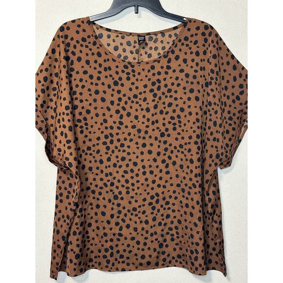 Emery rose 3XL brown animal print sheer women's Plus Size short sleeve top - Picture 1 of 9
